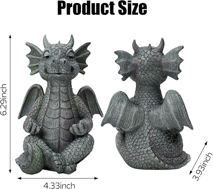 Garden Dragon Statue Decor - Meditation Dragon Sculpture Figurine Outdoor Decoration, Zen Yoga Garden Art Sculpture for Patio Lawn Yard Balcony Indoor Decor(Hands Flat)-Ruum Studio Home