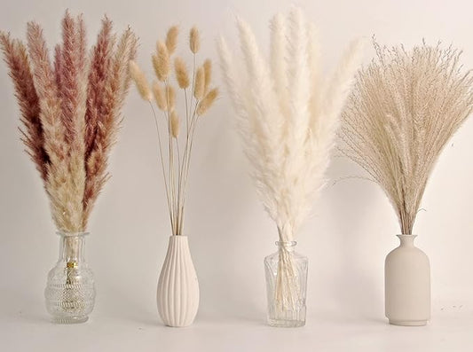 65PCS Pampas Grass Decor, Including pompas Floral, Reed Dried Grass and Bunny Tails Dried Flowers, Natural Dried Pampas Grass Bouquet for Boho Decor Wedding, Home Decoration-Ruum Studio Home