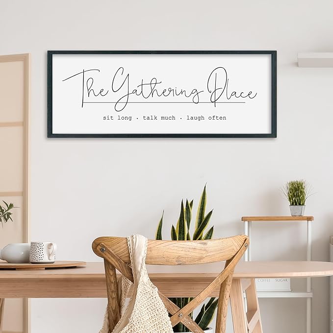 SRSZHIYUE The Gathering Place Sign Wall Decor Art 40"×15" for Large Kitchen Dining Room Wood Framed Wall Hanging (Black)-Ruum Studio Home