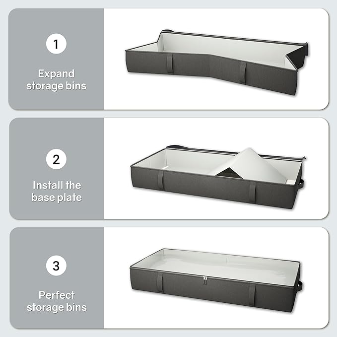 2-Pack Under Bed Storage, 6 Inches Tall Closet Organizers and Storage Bins with Sturdy Sidewalls/Bottom/4 Handles, Black-Ruum Studio Home