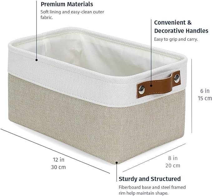 OrganiHaus Small Fabric Storage Baskets for Shelves 6 Pack, 12x8in Closet Storage Bins for Shelves, Cloth Storage Bins, Linen Closet Organizers, Fabric Basket, Shelf Baskets for Organizing Beige/White-Ruum Studio Home
