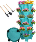 Vertical Planter 6 Tier Stackable Planters Garden Planters Strawberry Herb Flower and Vegetable Planter Indoor Outdoor Gardening Pots with Removable Wheels and Tools-Ruum Studio Home