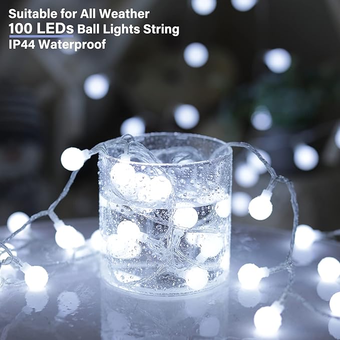 Minetom 33 Feet 100 Led Globe Ball String Lights, Fairy String Lights Plug in with Remote, Waterproof Globe String Lights for Indoor Outdoor Party Wedding Christmas Tree Garden Decoration, Pure White-Ruum Studio Home