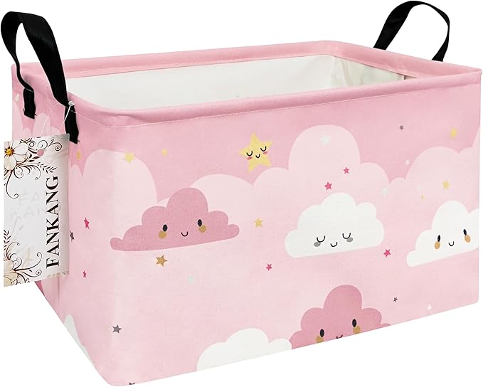 FANKANG Storage Bins, Nursery Hamper Canvas Laundry Basket Foldable with Waterproof PE Coating Large Storage Baskets for Kids Boys and Girls, Office, Bedroom, Clothes,Toys(Rec-pink cloud ）-Ruum Studio Home