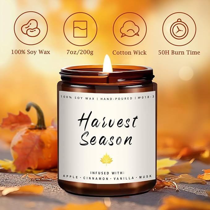 Auelife Fall Candle Set | 4 Pack Scented Candles for Home - Candle Gifts for Women Men, Soy Candles Home Scented | Autumn Fragrance of - Apple Pie/Cinnamon/Harvest/Wreath-Ruum Studio Home