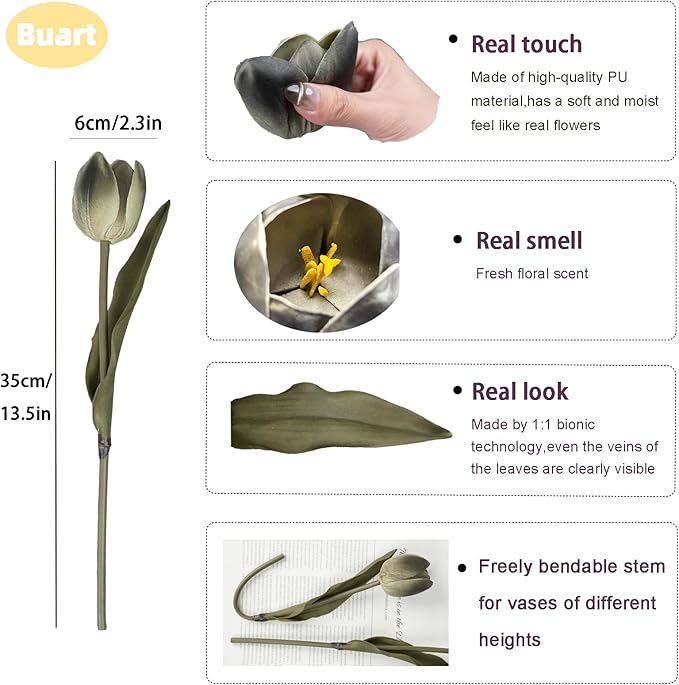 Buart Black-Coffee Flowers Artificial Luxury Big Tulip Valentine's Day Mother's Day Easter Home Kitchen Wedding Decorations(11pcs)-Ruum Studio Home