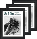 8x10 Picture Frame Set - 3 Pack, Textured Black Solid Wood, HD Tempered Glass, Gallery Photo Frame, Table or Wall Display-Ruum Studio Home