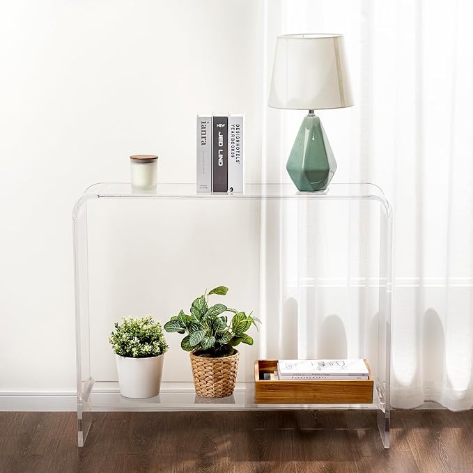 MyGift Premium 15mm Clear Acrylic Entryway Console Table with Bottom Display Shelf, 2 Tier Living Room Sofa Back Storage Shelves Modern Luxury Home Decor-Ruum Studio Home