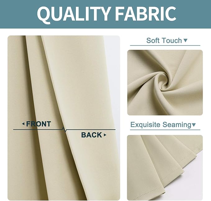 ChrisDowa Grommet Room Darkening Curtains for Bedroom and Living Room - 2 Panels Set Thermal Insulated Blackout Curtains (Beige, 38W x 54L)-Ruum Studio Home