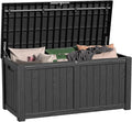 120 Gallon Outdoor Deck Box,Storage Lockable Waterproof Patio Furniture,Garden Tools,Cushions,Pool Accessories Outside Storage Resin Box(Black)-Ruum Studio Home