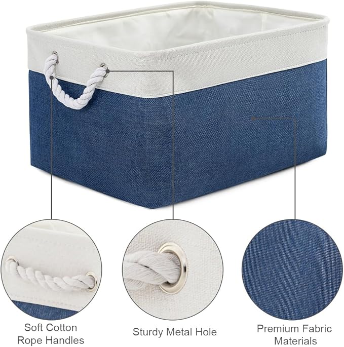TheWarmHome Collapsible Storage Bin for Shelves - Large 3 Pack 16x12x8 inch Storage Basket for Organizing with Handles, Canves Storage Box for Organizer Toy Closet Cloth Gift (White & Jean Blue)-Ruum Studio Home