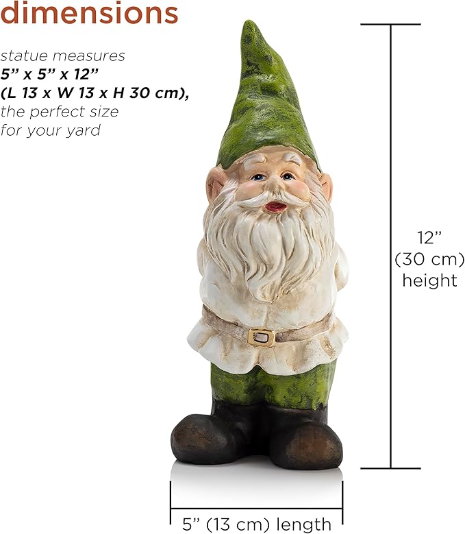 Alpine Corporation 12" Tall Traditional Outdoor Garden Gnome Yard Statue Decoration-Ruum Studio Home