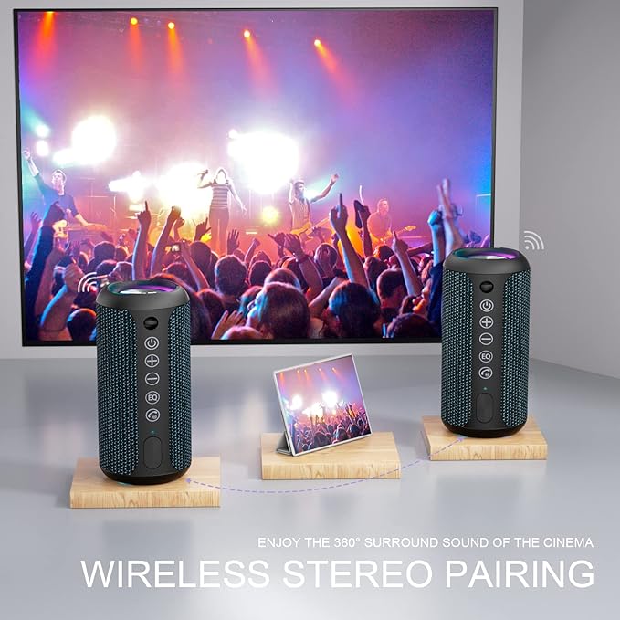 Ortizan Portable Bluetooth Speakers, IPX7 Waterproof Wireless Speaker with 24W Loud Stereo Sound, Outdoor Speaker with Bluetooth 5.3, Deep Bass, RGB Lights, Dual Pairing, 30H Playtime for Home, Party-Ruum Studio Home