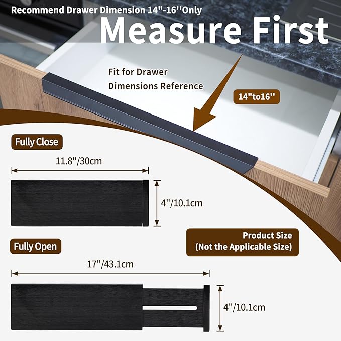 Utoplike Bamboo Dresser Drawer Dividers, 4'' High Adjustable Drawer Organizers for Clothing, Spring Loaded, Works in Kitchen, Bathroom, Bedroom, Drawer, Desk, 4 PCS, Black-Ruum Studio Home