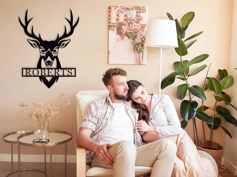 Personalized Deer Head Metal Sign | Christmas Deer | Custom Metal Deer Sign | Deer Antlers Sign | Outdoor Wall Decor | Last Name Sign | Deer Monogram | Wall Decor Rustic Home | Housewarming Gifts-Ruum Studio Home