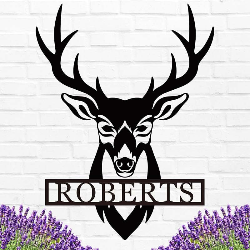 Personalized Deer Head Metal Sign | Christmas Deer | Custom Metal Deer Sign | Deer Antlers Sign | Outdoor Wall Decor | Last Name Sign | Deer Monogram | Wall Decor Rustic Home | Housewarming Gifts-Ruum Studio Home