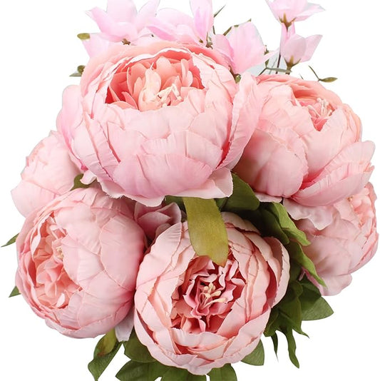 Duovlo Springs Flowers Artificial Silk Peony Bouquets Wedding Home Decoration,Pack of 1 (Spring Light Pink)-Ruum Studio Home