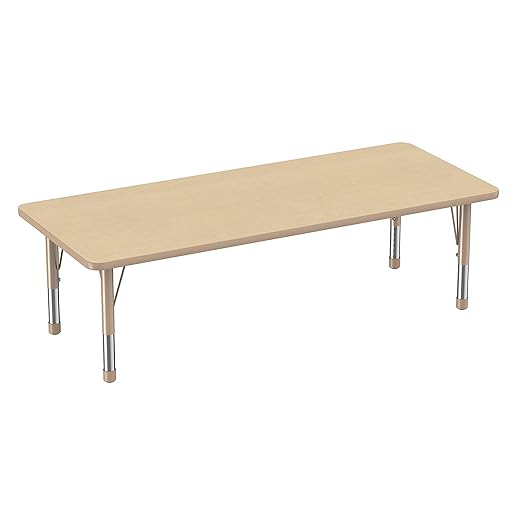 FDP Rectangle Activity School and Classroom Kids Table (30 x 72 inch), Chunky Sand Toddler Leg, Adjustable Height 15-24 inches - Maple Top and Maple Edge-Ruum Studio Home