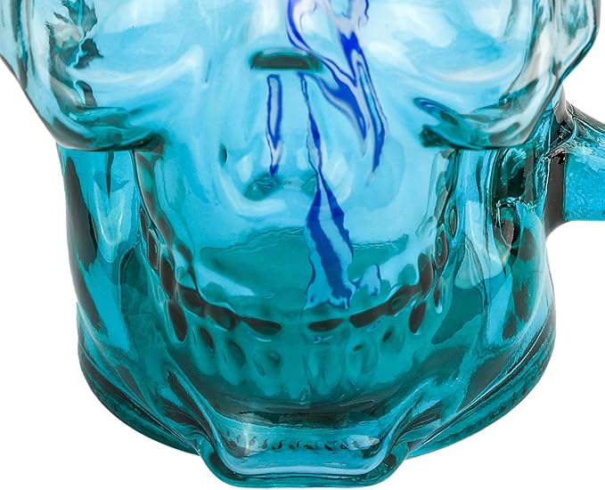 Halloween Cups Set of 4 - Blue Skull Glass Drinking Jar with Lids and Straws - Halloween Decor, Drinking Glasses 16 oz-Ruum Studio Home