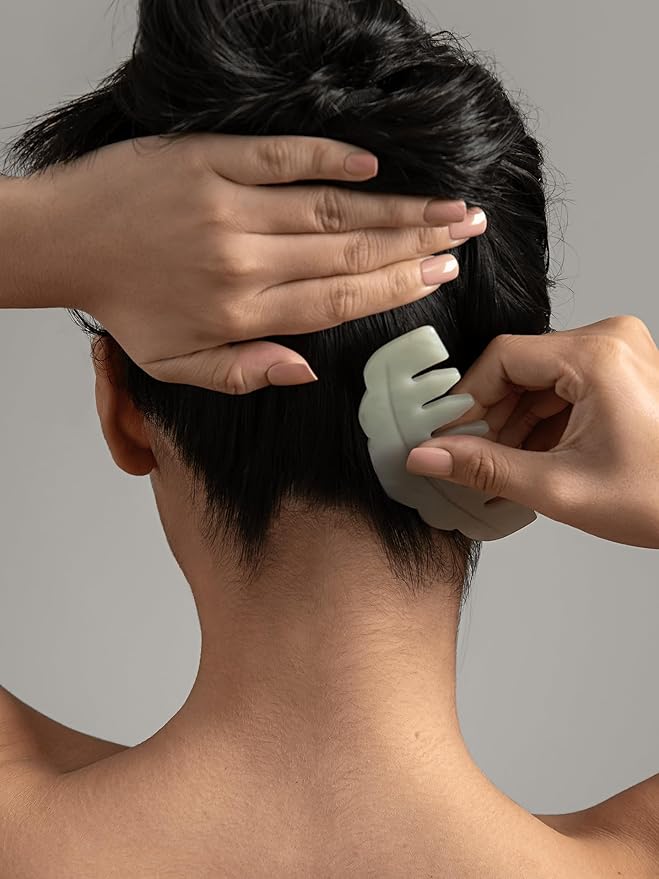 Mount Lai Hand-Carved Natural Jade Gua Sha Scalp Comb – Scalp Massager & Scraping Guasha Tool for Relaxation, Blood Circulation & Cooling-Ruum Studio Home