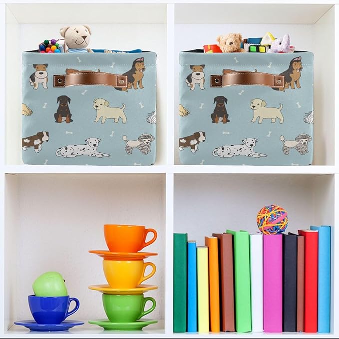 Multi-purpose Storage Basket Bin Cute Dog Puppy Organizer Collapsible Shelf Basket Cube with Handle for Nursery Bedroom Bathroom-Ruum Studio Home