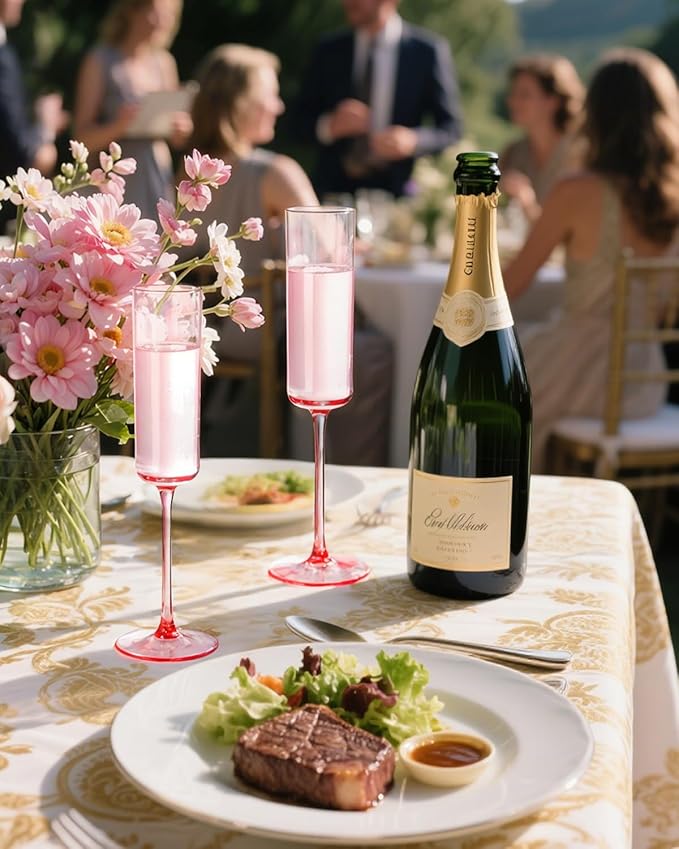 Ciaell 24 Pack Pink Plastic Champagne Flutes - Pink 6 Oz Disposable Champagne Glasses - Square Plastic Toasting Glasses for Party Birthday Anniversary Wedding-Ruum Studio Home