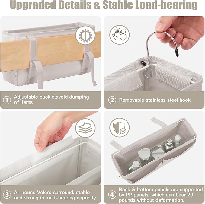 Bedside Caddy Organizer with Fixed Straps, Bunk Bed Caddy ideal for Home, Bunk Bed, Dorm, Hospital, Crib, Versatile Bedside Storage Solution (Beige)-Ruum Studio Home