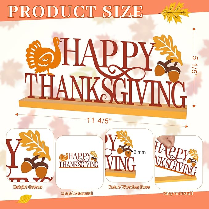 COCHIE Metal Happy Thanksgiving Sign, Fall Leaves Turkey Table Centerpieces Decorations for Home, Office, Shelf, Mantel, Indoor, Traditional Party Supplies Decor (Thanksgiving)-Ruum Studio Home