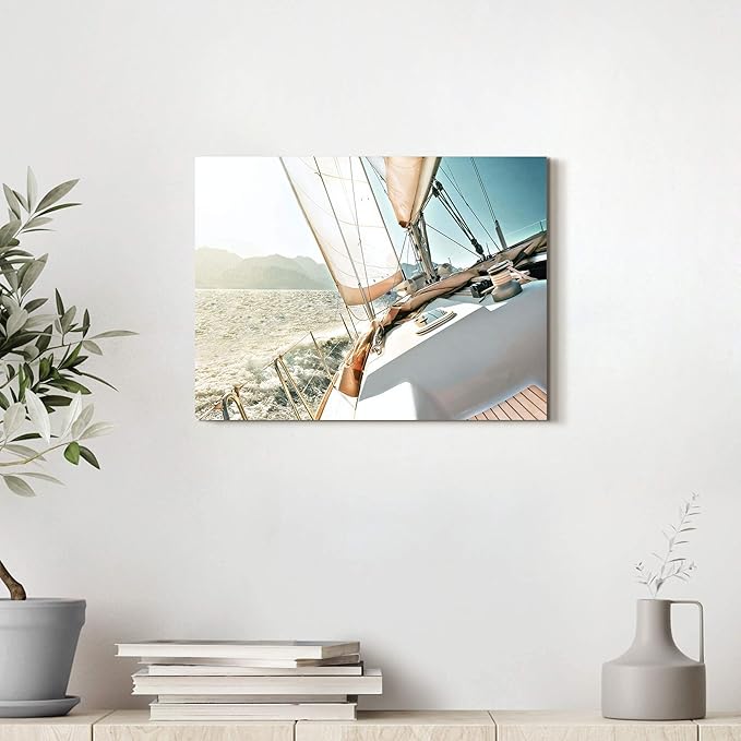 ARTISTIC PATH Sailboat Picture Seascape Wall Art: Nautical Artwork Print on Canvas Painting for Bedrooms (16" W x 11" H,Multi-Sized)-Ruum Studio Home
