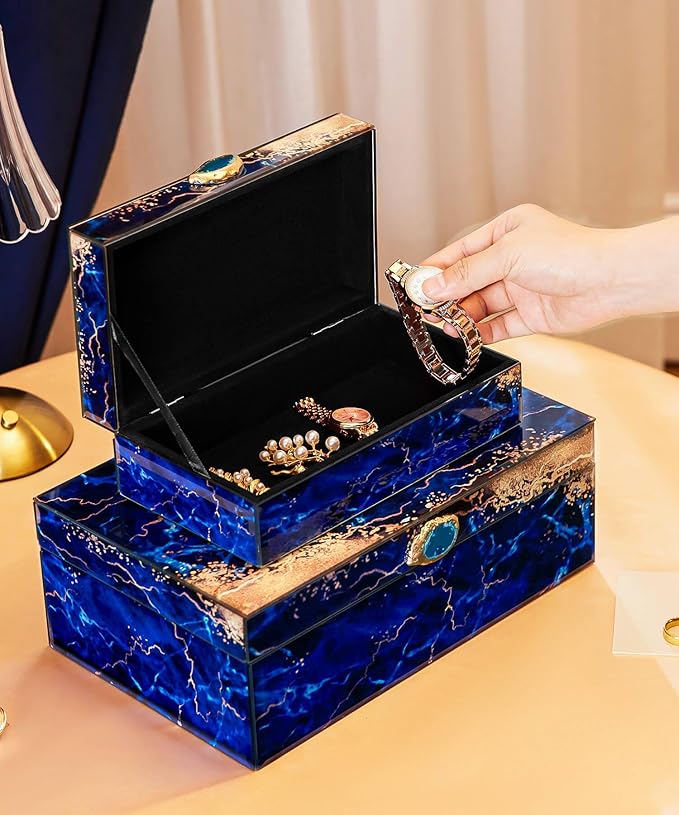 Homde Glass Decorative Storage Box: Set of 2 Boxes for Home Decor - Large Organizer with Lids for Decorations-Ruum Studio Home