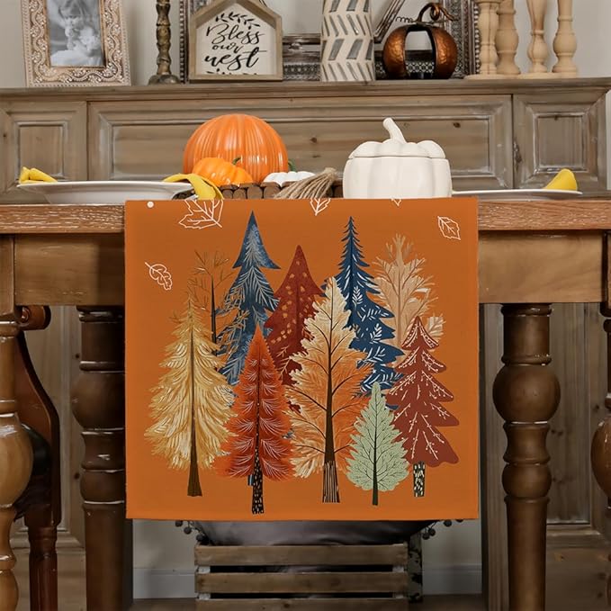 GEEORY Fall Watercolor Tree & Maple Leaves Table Runner 13x36 Inch, Rustic Farmhouse Autumn Thanksgiving Decor for Kitchen, Dining, Indoor/Outdoor Holiday Dinner Party Orange GT158-36-Ruum Studio Home