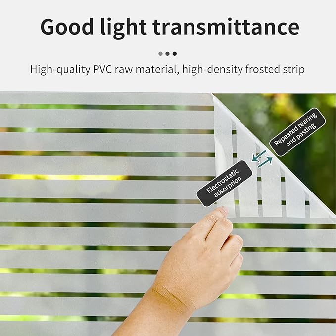 Window Privacy Film with Installation Tools, Static Cling, Anti UV, Heat Control, Ideal for Home Shower Office Glass Door (Stripes Pattern, 23.6X78.7Inch)-Ruum Studio Home