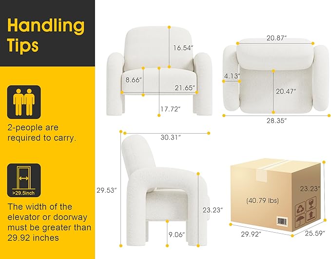 Modern Sherpa Accent Chair, Teddy Upholstered Arm Single Sofa, Cozy Fluffy Reading Chair for Living Room, Bedrooms, Corner (Cream White)-Ruum Studio Home