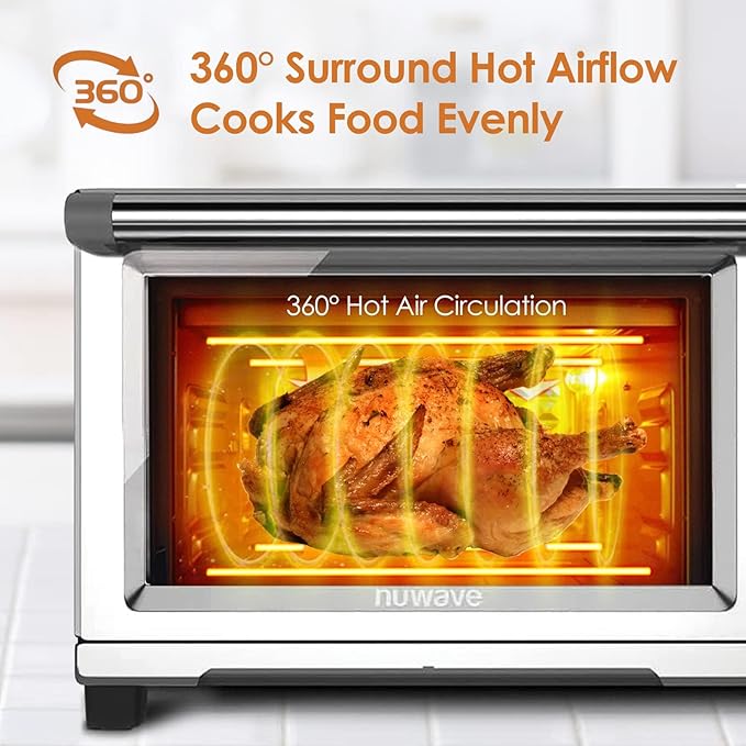 Nuwave Bravo XL Air Fryer Toaster Smart Oven, 12-in-1 Countertop Grill/Griddle Combo, 30-Qt XL Capacity, 50F-500F adjustable in precise 5F increments, Integrated Smart Thermometer, Linear T Technology-Ruum Studio Home