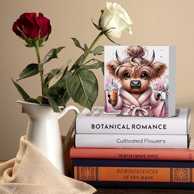 Highland Cow Winter Decor, Highland Cow Gifts for women, Highland Cow Baby Decor, Highland Cow Nursery Decor, Wooden Box Decor Sign for Home Farmhouse Office Living Room Table Shelf Tiered-Ruum Studio Home