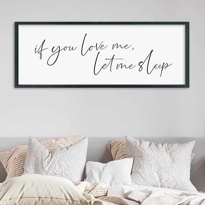 LuZhiQiang If You Love Me Let Me Sleep Wall Decor Art 40"×15" Bedroom Above Bed Sign Large Wood Framed Wall Hanging (Black)-Ruum Studio Home