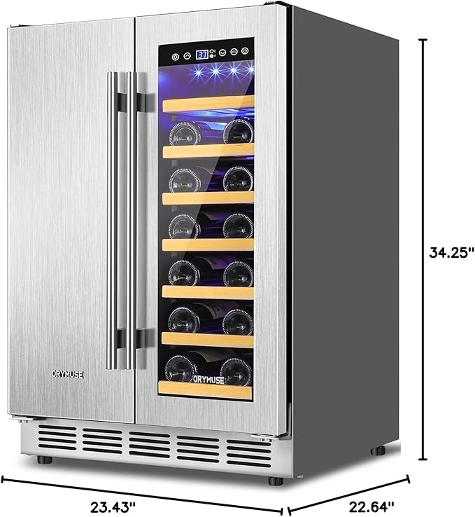 Wine and Beverage Refrigerator, 24 Inch Stainless Steels Beverage Fridge Dual Zone, Wine Beverage Cooler Built-in or Freestanding with Upgraded Cooling, 20 Bottles and 88 Cans Large Capacity-Ruum Studio Home