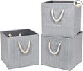 Robuy Cube Storage Bins,Grey Fabric Foldable Storage Bins,Set of 3 Stroage Boxes with Cotton Rope Handles for Organizer Home,Office, Nursery 13x13x13 inch-Ruum Studio Home