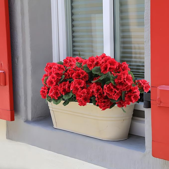 Hananona 12 Bundles Artificial Geranium Flowers for Outdoors Silk Geranium Flowers Outdoor UV Resistant Garden Plants Faux Flower for Home Kitchen Table Centerpieces Decor (12, Red)-Ruum Studio Home