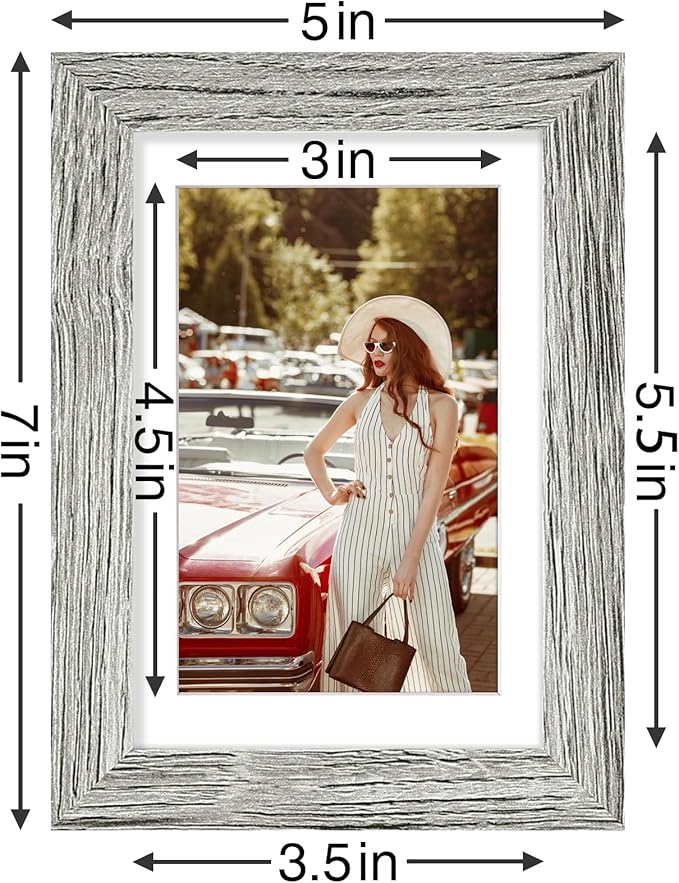 Vittanly 4x6 Picture Frames Set of 9, Shatter Resistant Plexiglass, Display 3.5x5 Pictures with Mat or 4x6 without Mat, Photo Frames for Wall or Tabletop, Engineered Wood, Grey-Ruum Studio Home