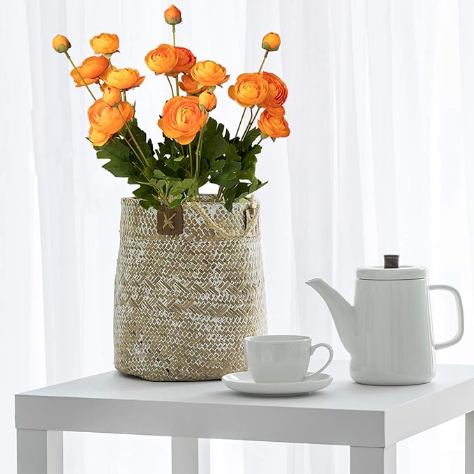 5 Stems Artificial Silk Ranunculus Flowers Orange 23" Tall,UV Resistant,Bendable Stems for Wedding Centerpieces,Home Deco（Orange）-Ruum Studio Home