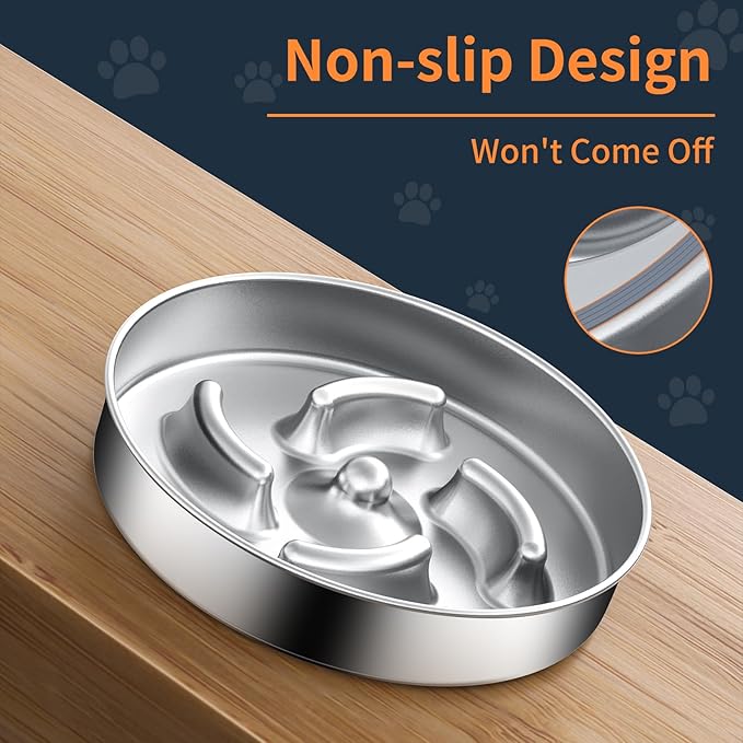 Slow Feeder Dog Bowls with Non-Slip Bottom Stainless Steel Metal Slow Feeing Bowls 3 Cups for Small Medium Dogs and Fast Eaters Slowing Down of Eating-Ruum Studio Home