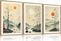 Chinoiserie Bamboo Forest Framed Canvas Wall Art Set, Nature Tree Lakes Wall Decor, Minimalist Zen Landscape Wall Painting, Watercolor Art Prints for Living Room, Bedroom, Office 16"X24"X3-Ruum Studio Home