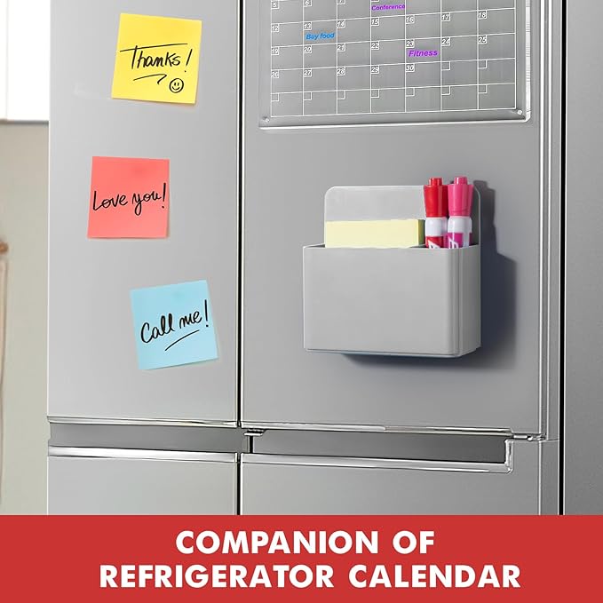 BEYGORM 2 Pack Plastics Magnetic Pen Holder for Refrigerator, Dry Erase Marker Holder for Whiteboard，Magnet School Locker Organizer Accessories, Pencil Cup, Pen Caddy, Classroom Organization(Grey)-Ruum Studio Home