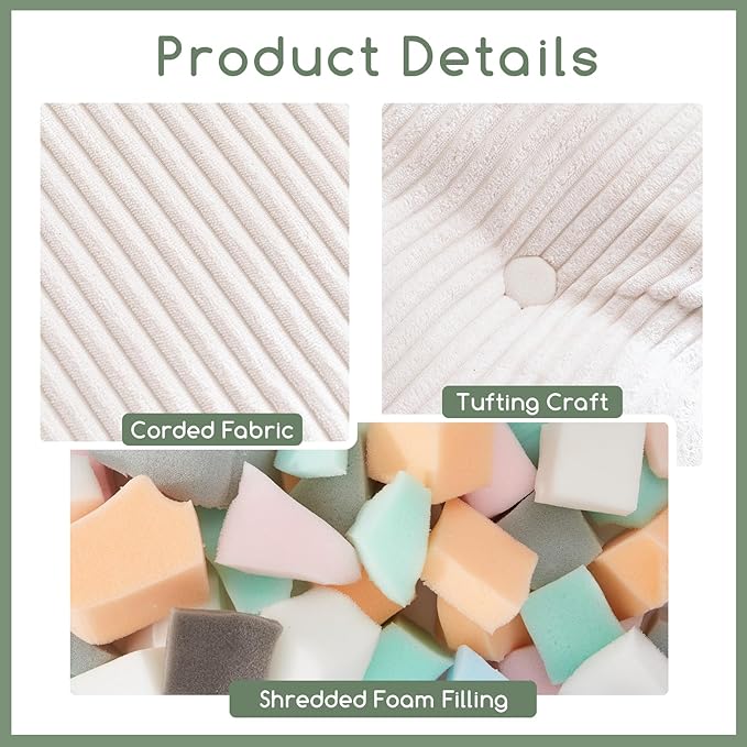 HIGOGOGO Square Stuffed Pouf Ottoman, Corduroy Poufs with Foam Chunk Filling, Furry and Fluffy Pouf Foot Stool Storage Ottoman, 21 X 21 Floor Poufs Foot Rest for Living Room, Beige-Ruum Studio Home