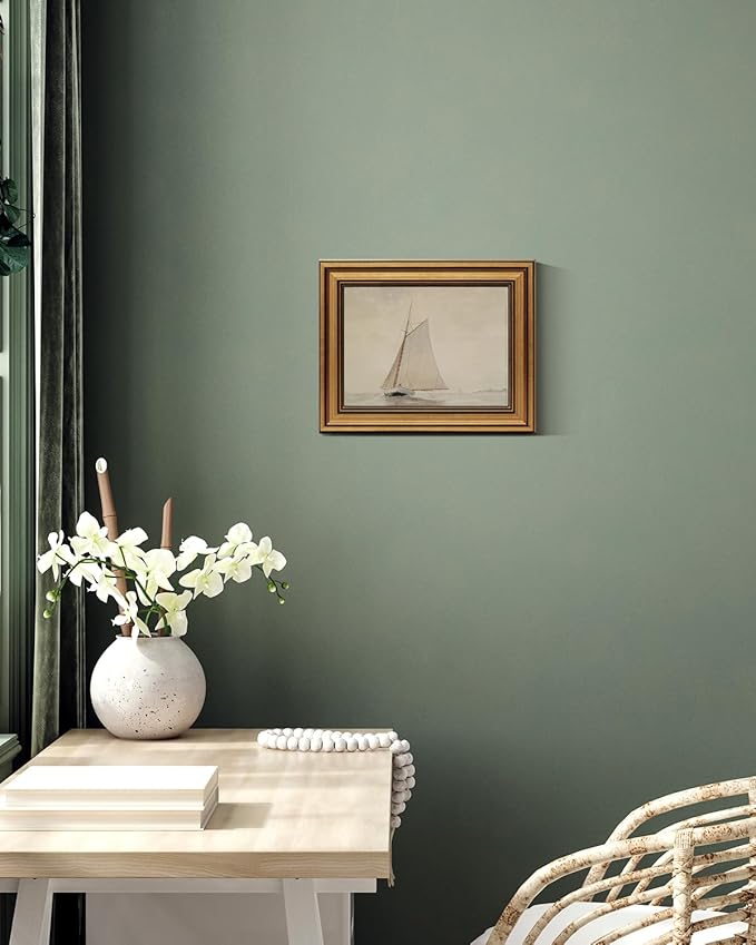 Gold Framed Vintage Wall Art for Living Room, Seaview Painting Prints Shelf Decor for Kitchen, Aesthetic Bedroom Wall Art, Christmas Gifts for Friends or Family (White Sailboat - 8"x10")-Ruum Studio Home