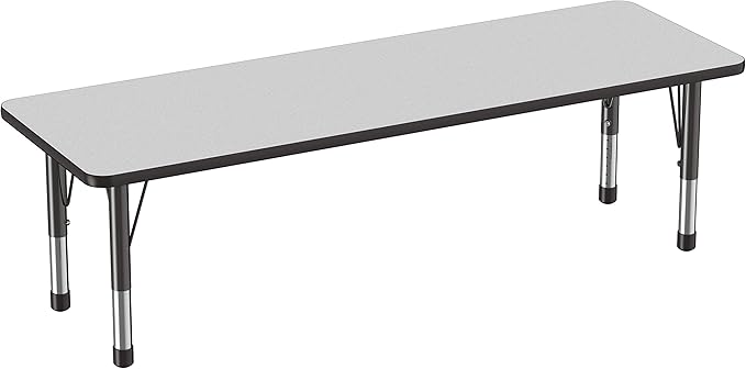 FDP Rectangle Activity School and Classroom Kids Table (24 x 72 inch), Chunky Toddler Legs, Adjustable Table Height 15-24 inches - Gray Top and Black Edge-Ruum Studio Home