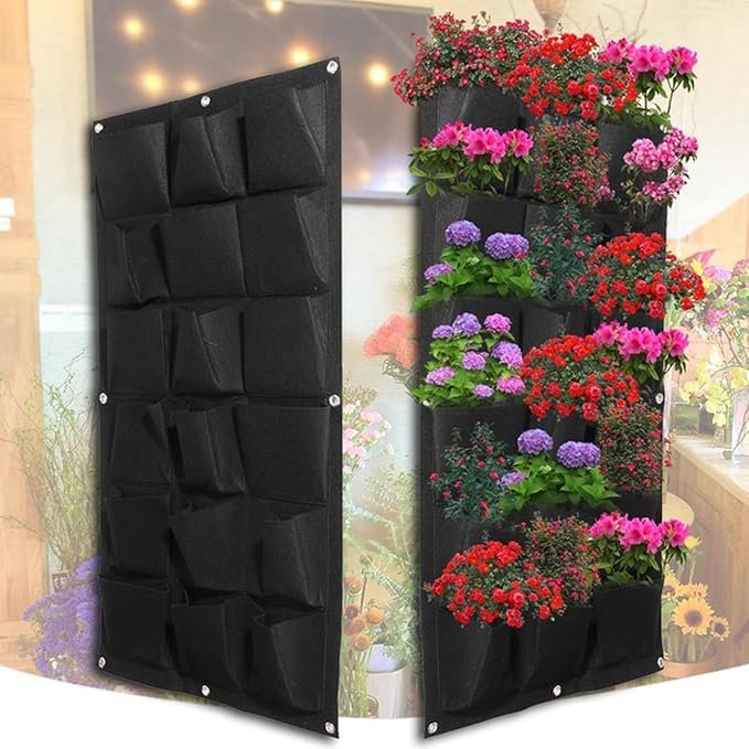 Ogrmar 18 Pockets Vertical Wall Garden Planter Plant Grow Bag for Flower Vegetable for Indoor/Outdoor (18 Pockets, Black)-Ruum Studio Home