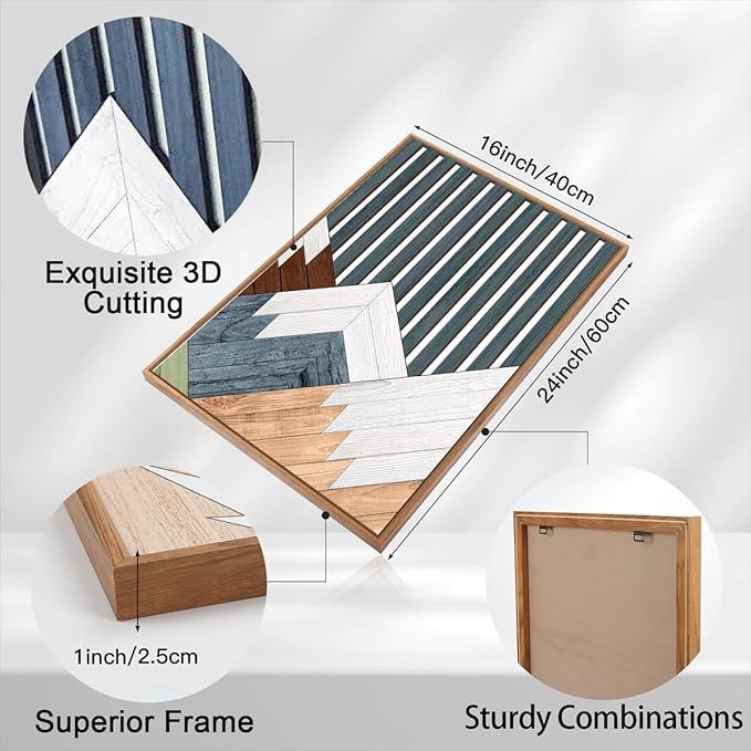 DRACIT Large Woodcut Mountain Wall Art Set Abstract Boho Forest Wood Wall Decor Nature Blue Art Decor Modern Geometric Wooden Wall Sculptures for Living Room Bedroom Office-16x24Inchx3-Ruum Studio Home