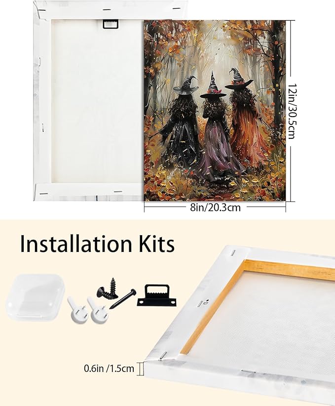 Halloween Canvas Wall Art, Vintage Three Witches Poster, Gothic Dark Academia Wall Decor, Spooky Halloween Decor for Living Room, Bedroom & Bathroom, Framed Fall Decorations Indoor-Ruum Studio Home